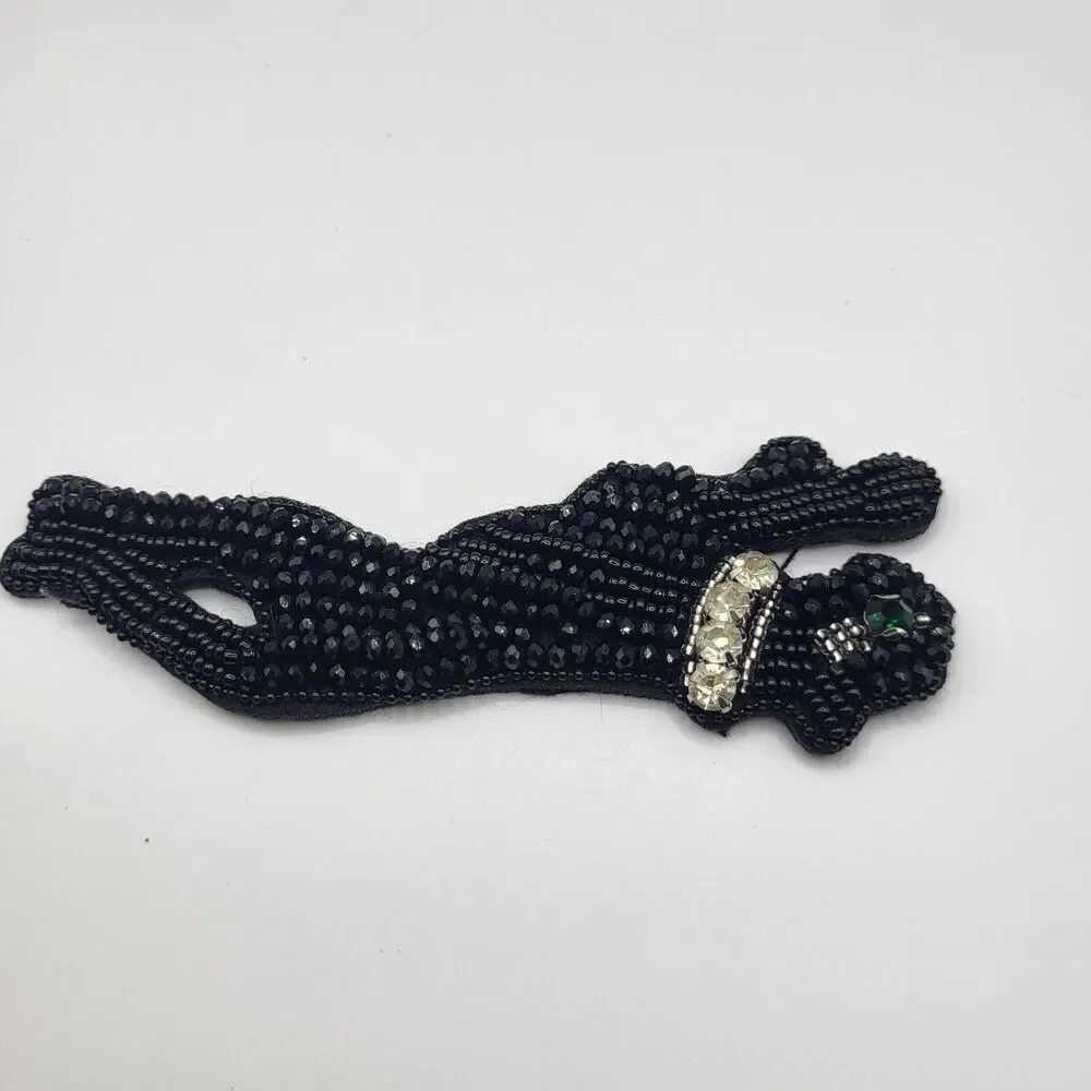 Beaded Leopard Applique Sew on Rhinetone 5in long